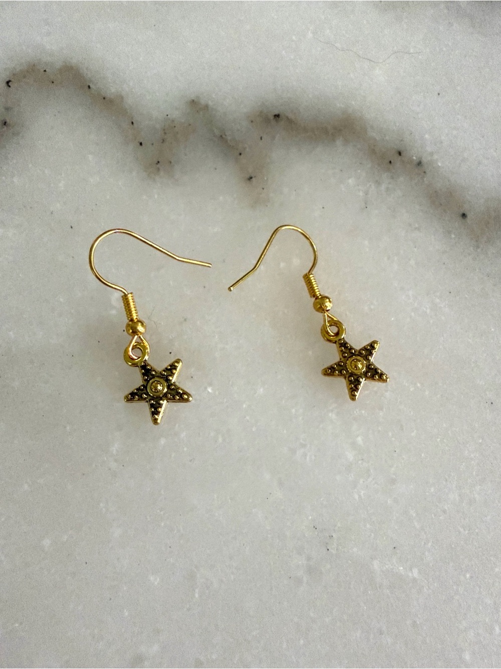 Dainty Gold Tone Star Dangle Earrings Mini Lightweight Minimalist Jewelry